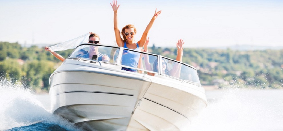 speedboat with happy people